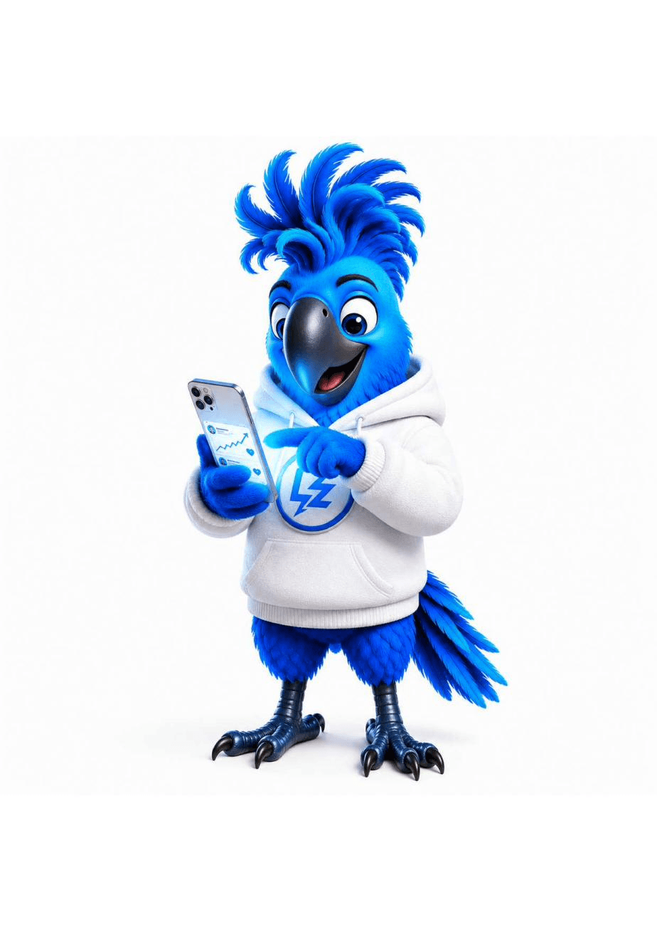Zingy, the LeadZing mascot, presenting a live analytics dashboard