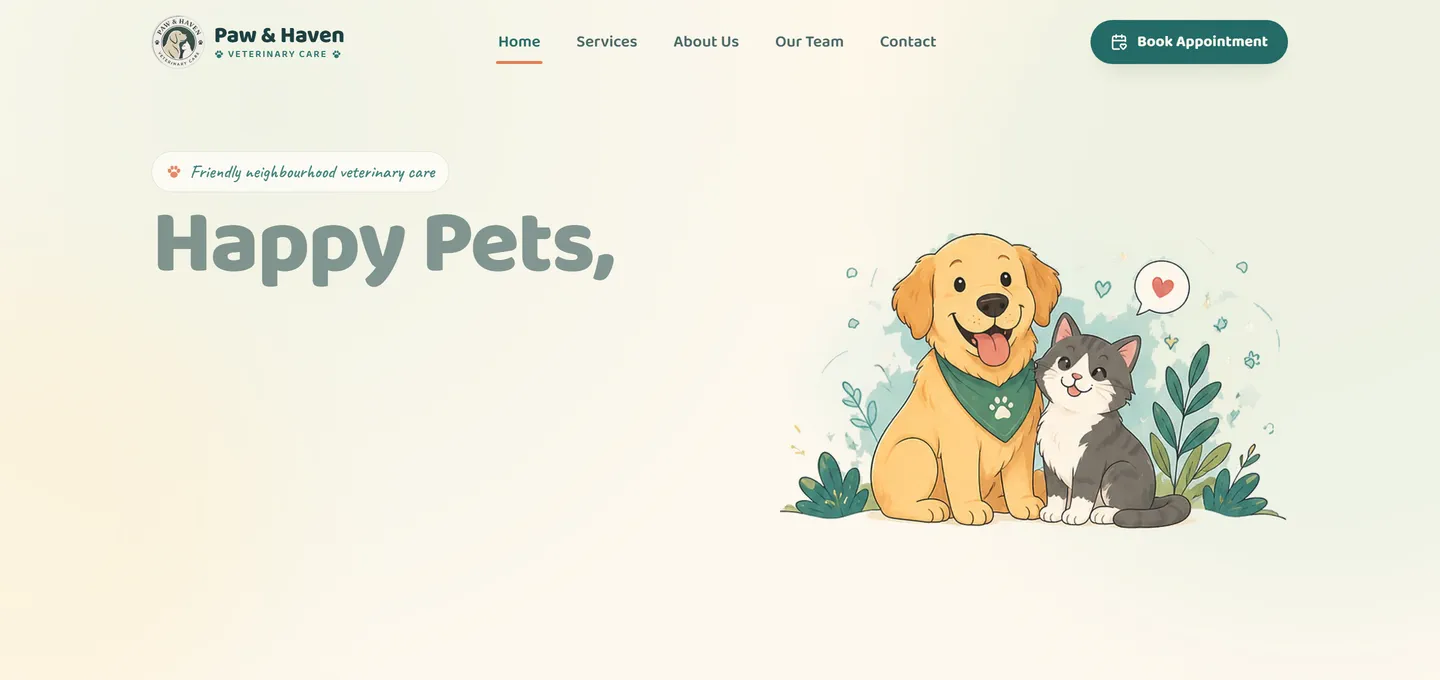 Screenshot of the Paw & Haven website