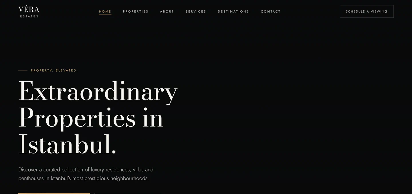 Screenshot of the VÉRA Estates website